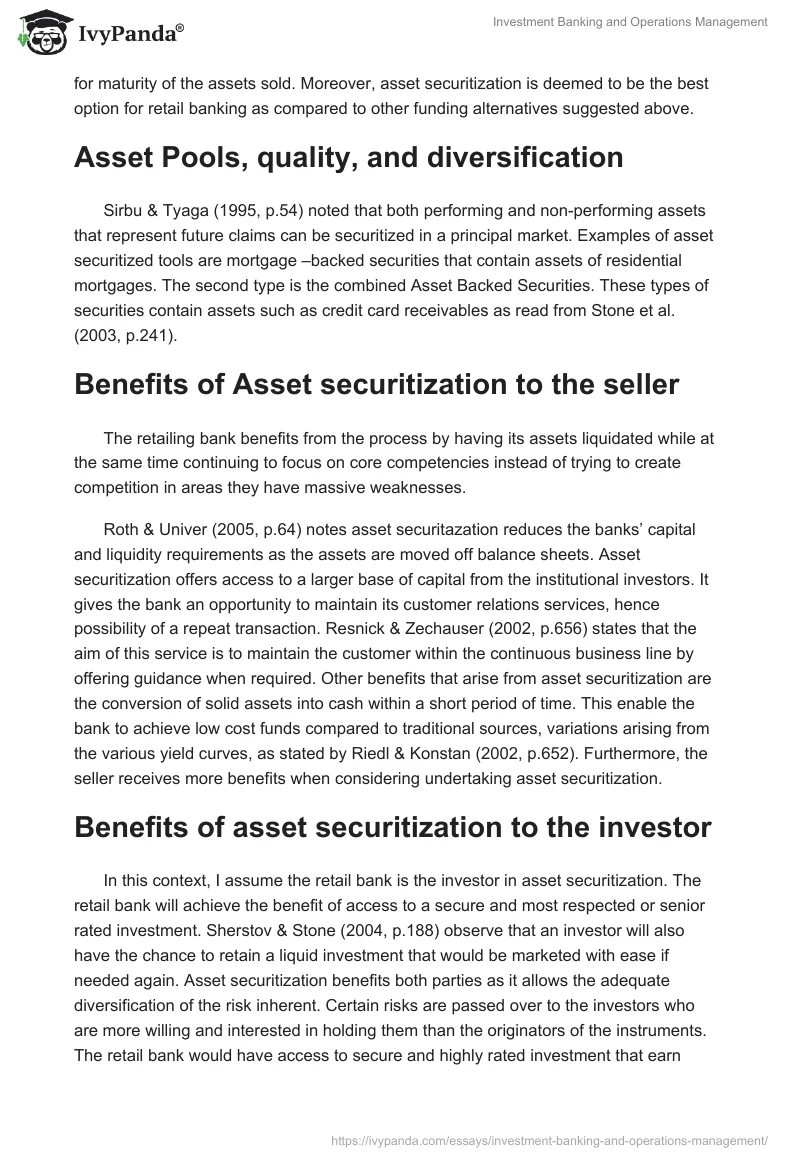 Investment Banking and Operations Management. Page 2