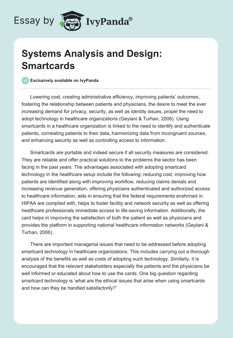 Systems Analysis and Design: Smartcards. Page 1