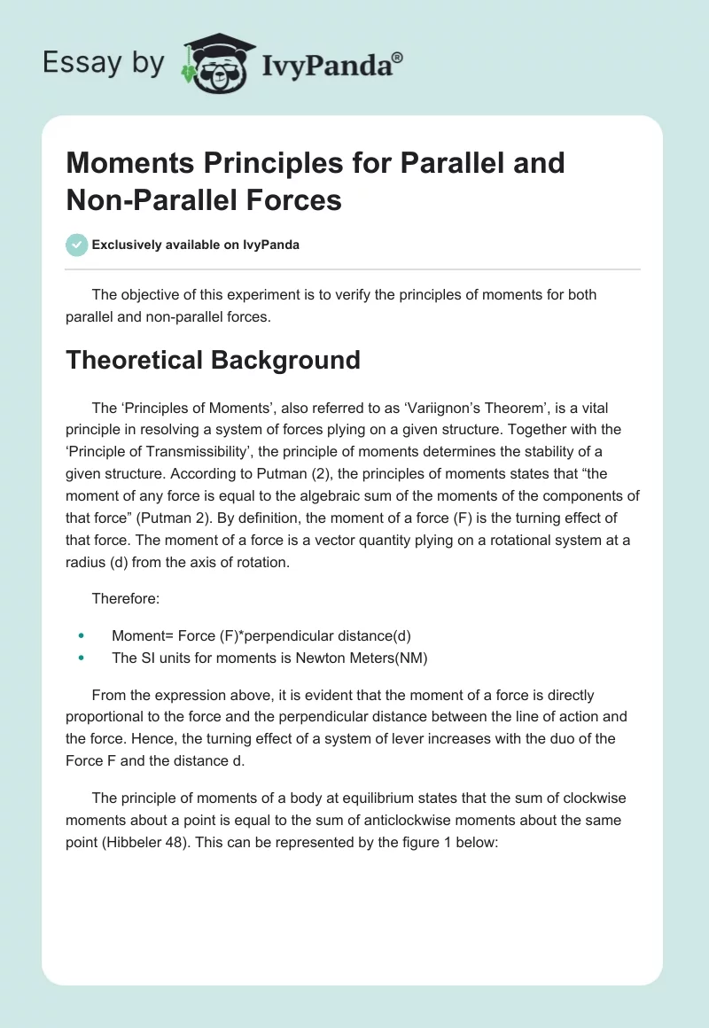 Moments Principles for Parallel and Non-Parallel Forces. Page 1