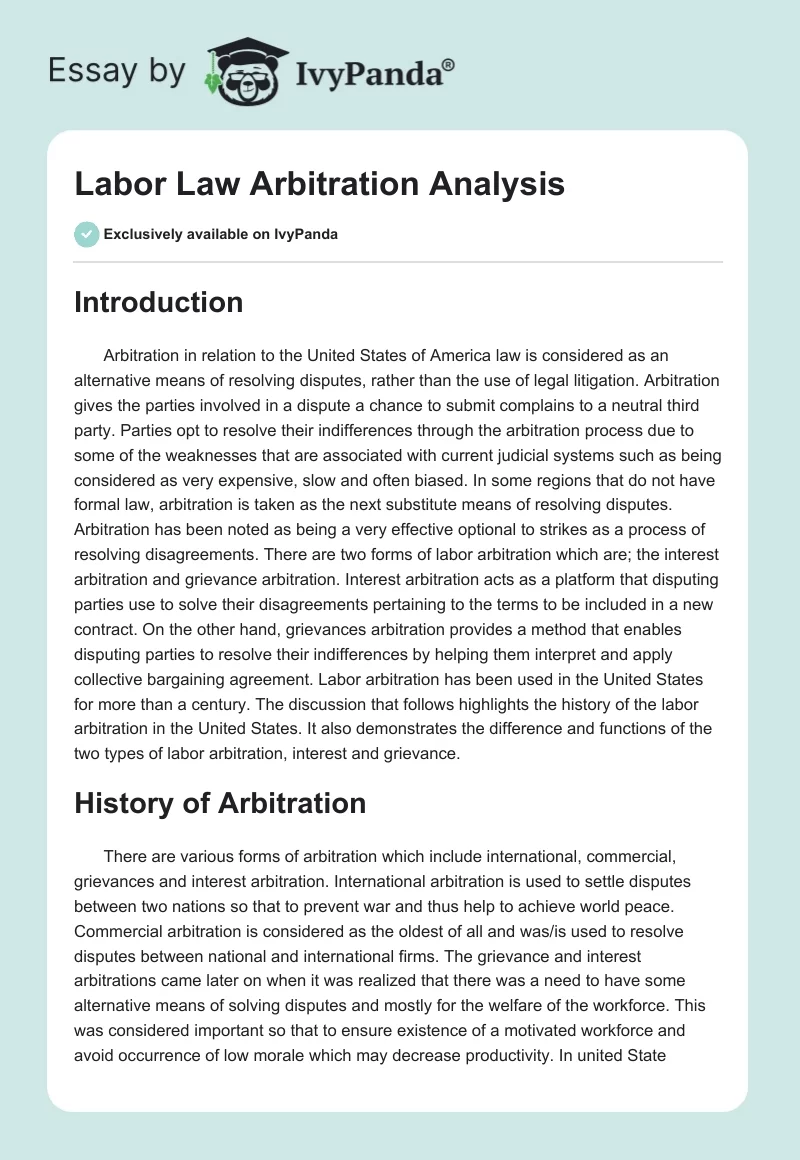 Labor Law Arbitration Analysis. Page 1