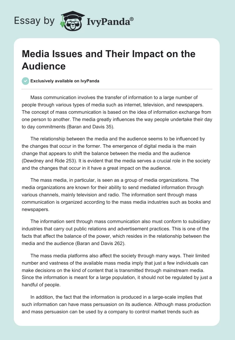Media Issues and Their Impact on the Audience. Page 1