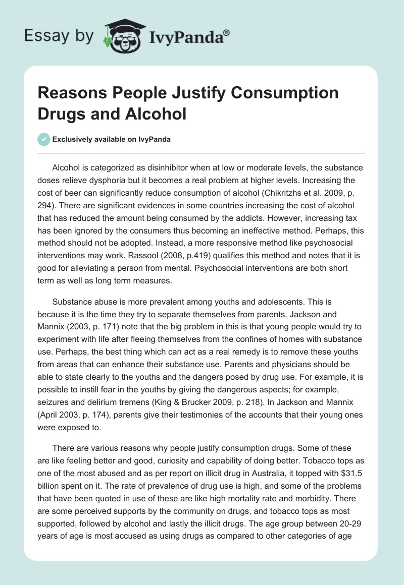 Reasons People Justify Consumption Drugs and Alcohol. Page 1