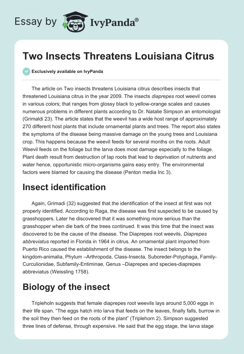 Two Insects Threatens Louisiana Citrus. Page 1
