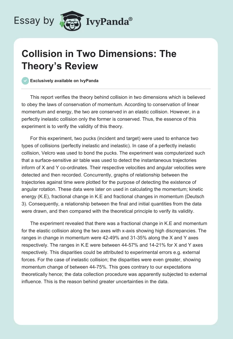 Collision in Two Dimensions: The Theory’s Review. Page 1
