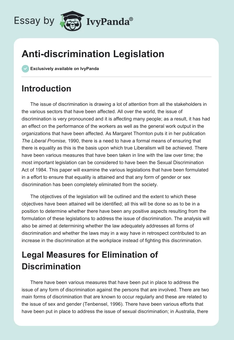 Anti-discrimination Legislation. Page 1