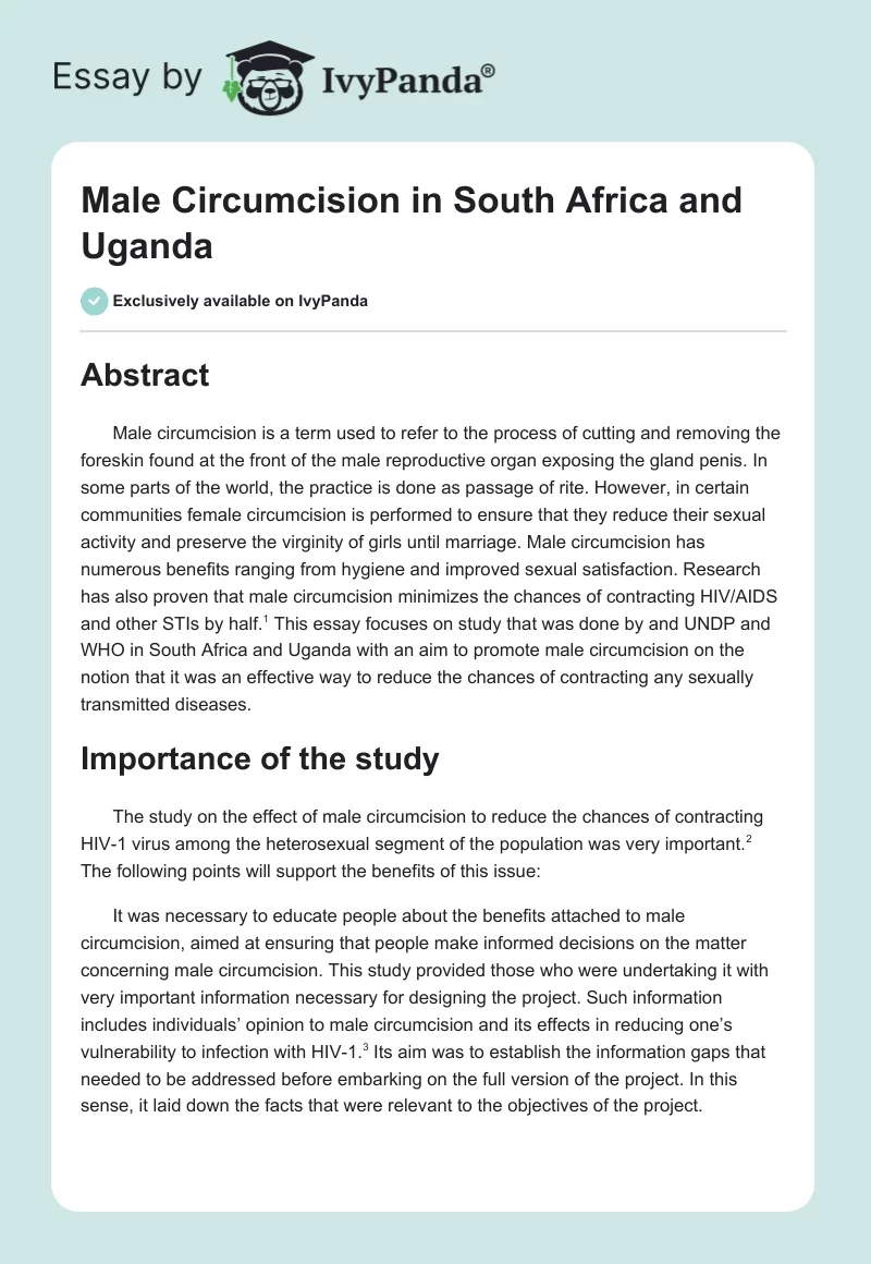 Male Circumcision in South Africa and Uganda. Page 1