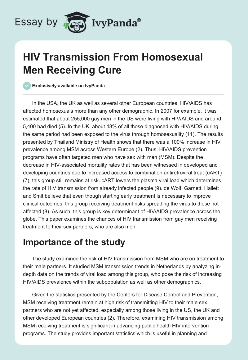 HIV Transmission From Homosexual Men Receiving Cure. Page 1