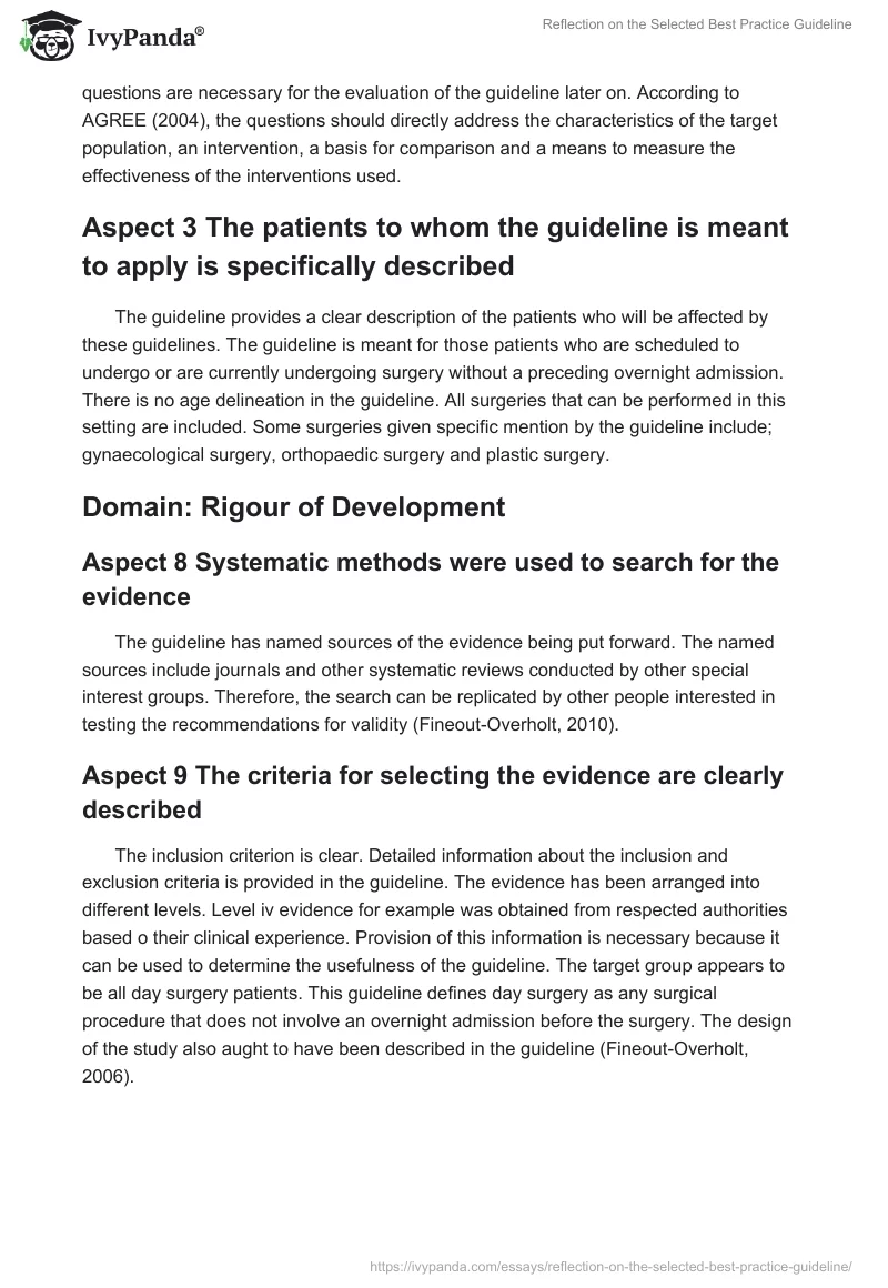 Reflection on the Selected Best Practice Guideline. Page 2