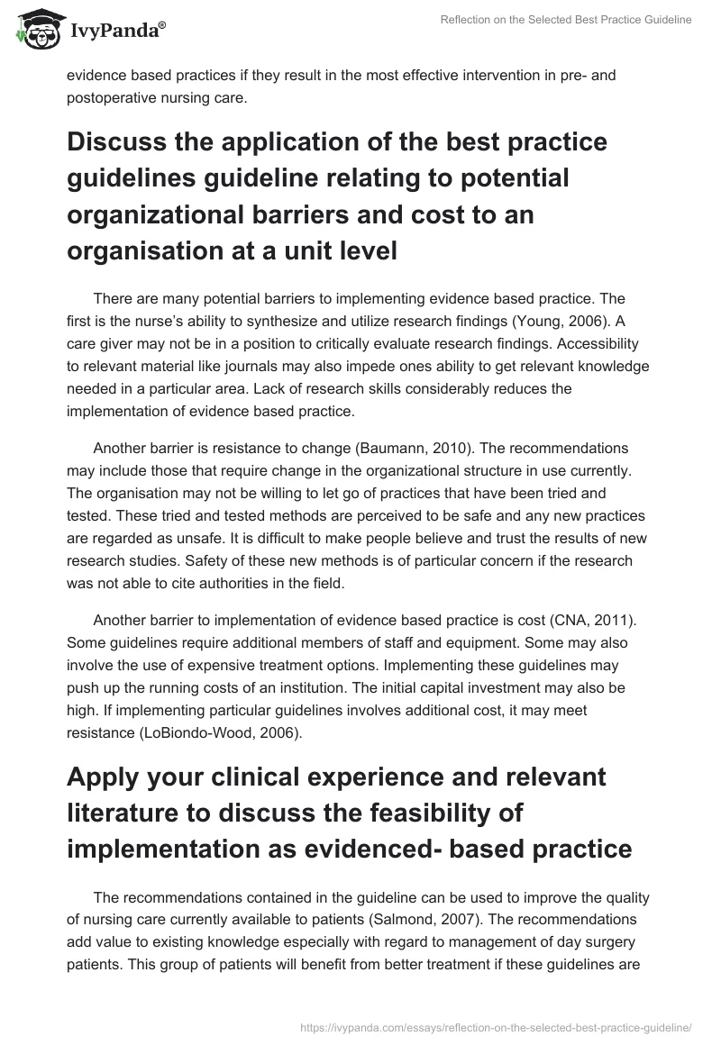 Reflection on the Selected Best Practice Guideline. Page 5
