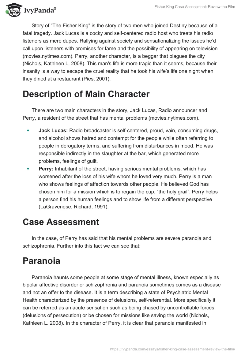 Fisher King Case Assessment: Review the Film. Page 2
