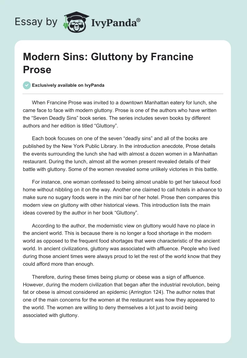 Modern Sins: "Gluttony" by Francine Prose. Page 1