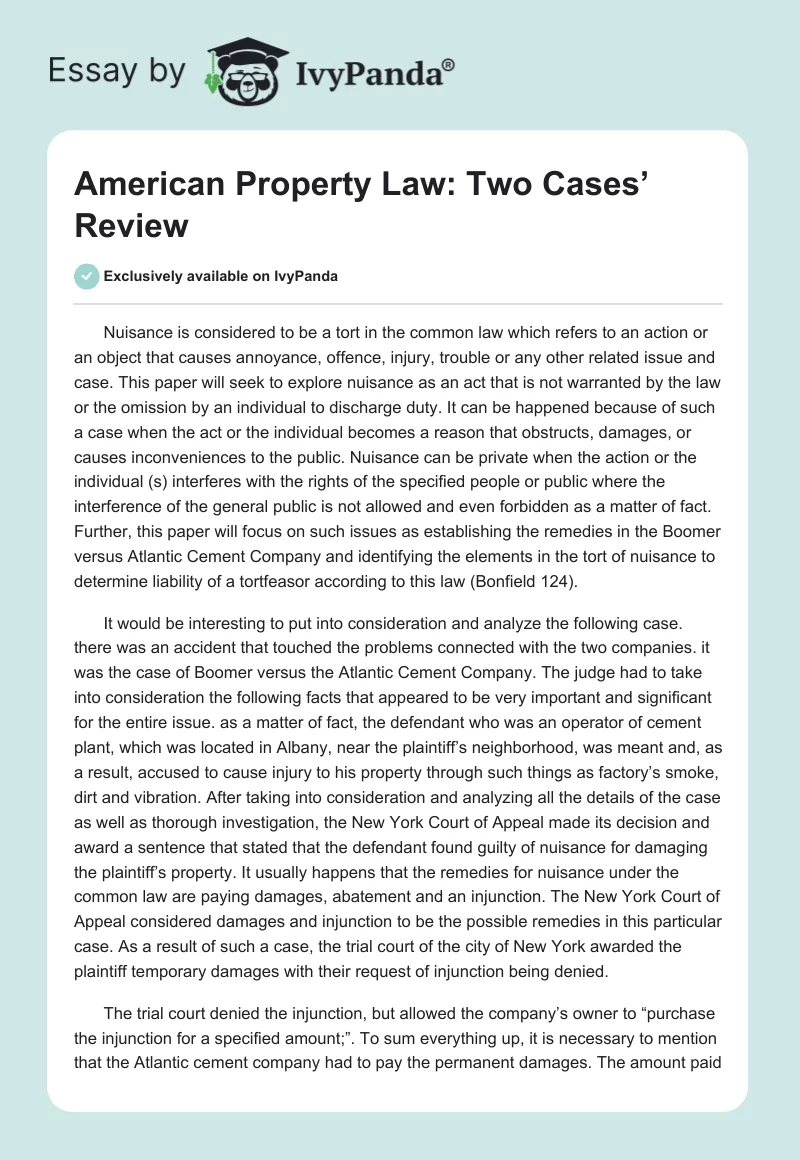 American Property Law: Two Cases’ Review. Page 1