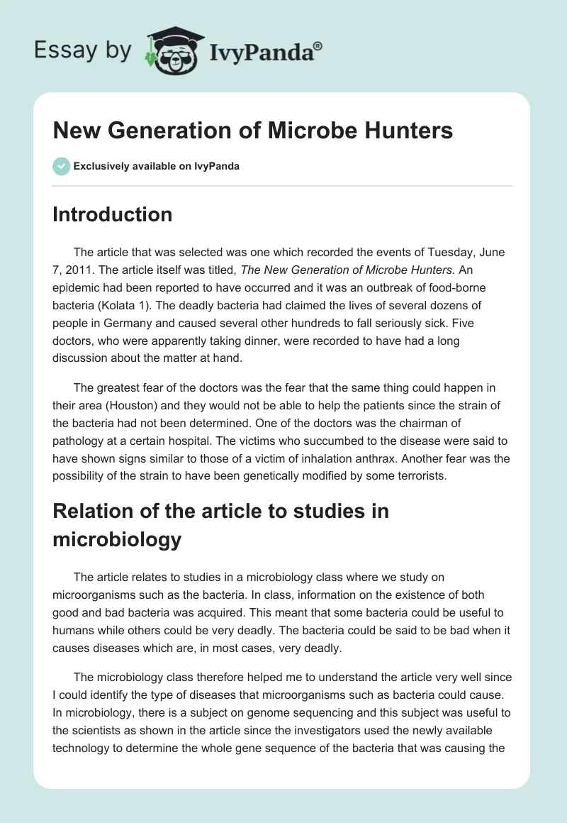 New Generation of Microbe Hunters. Page 1