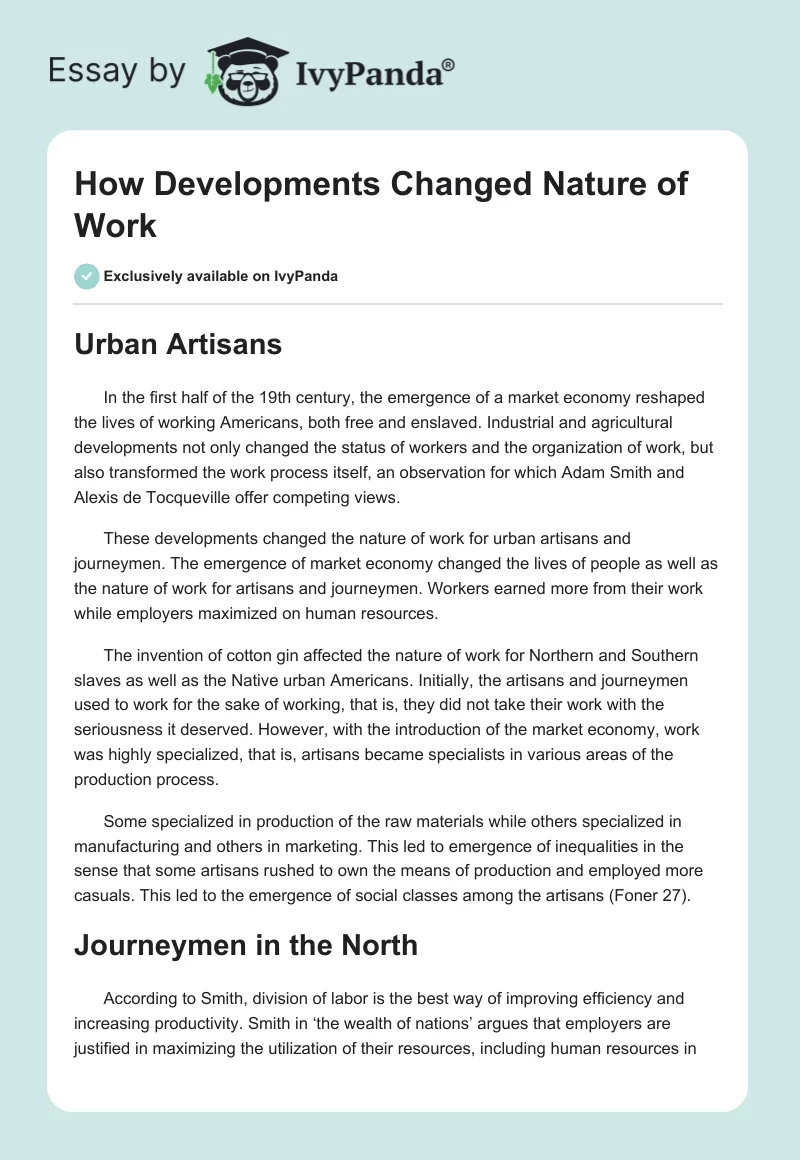 How Developments Changed Nature of Work. Page 1