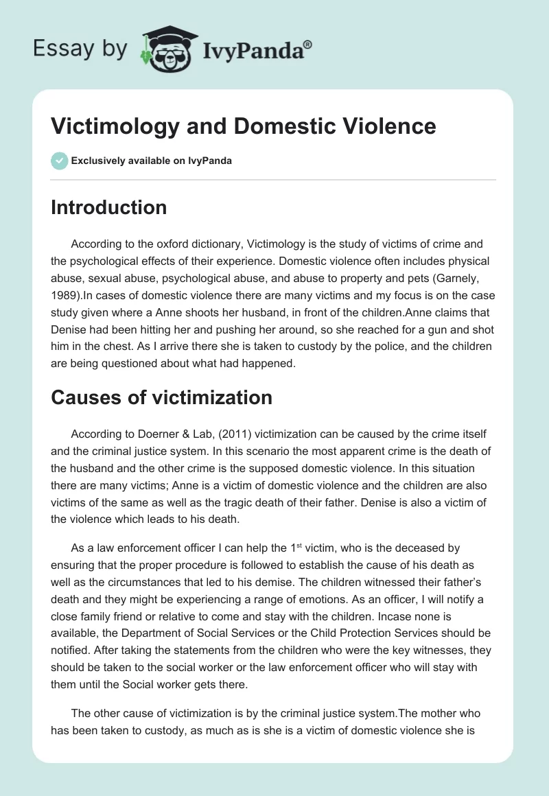 Victimology and Domestic Violence. Page 1