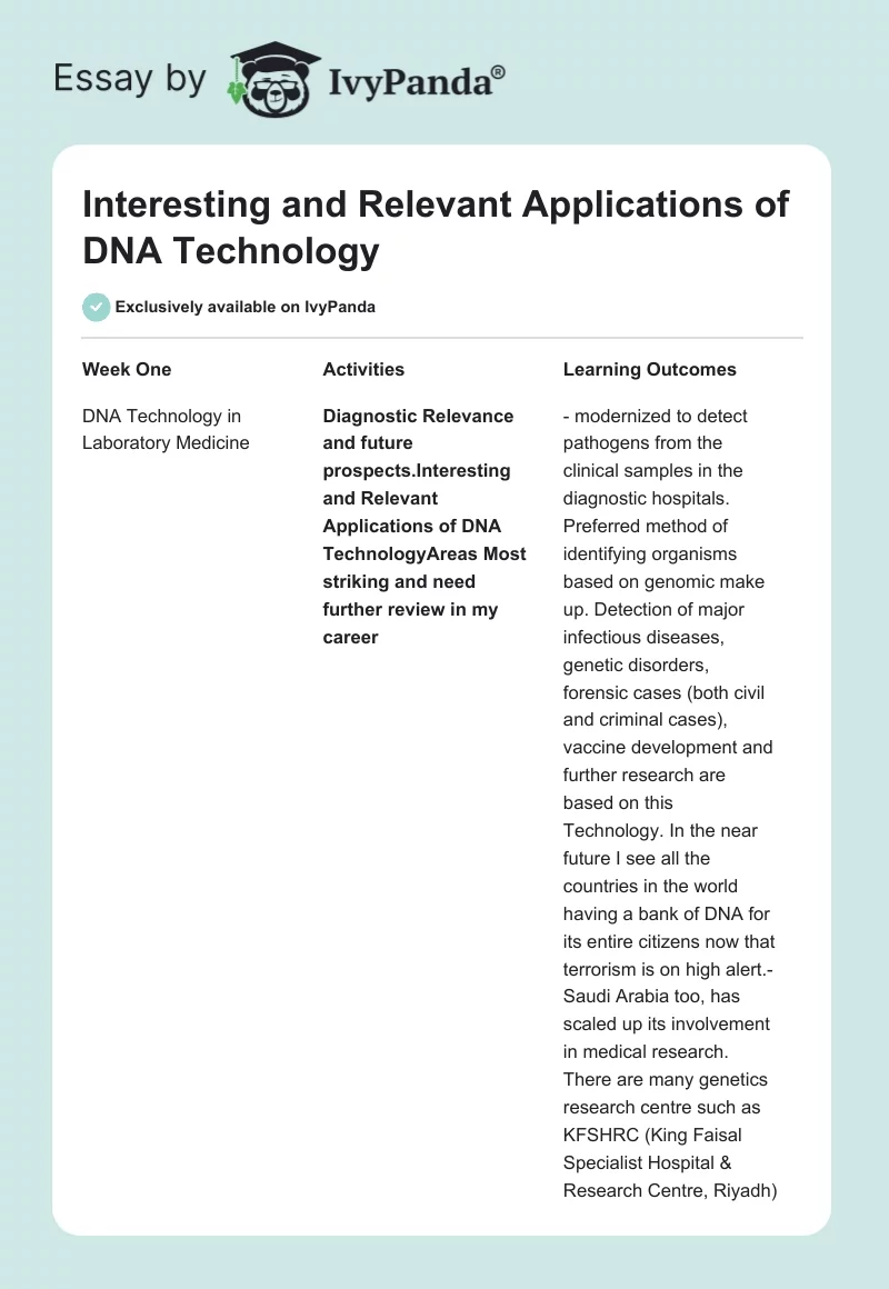 Interesting and Relevant Applications of DNA Technology. Page 1