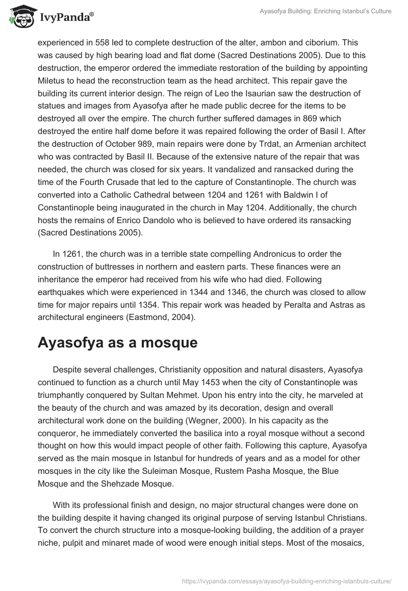 Ayasofya Building: Enriching Istanbul’s Culture. Page 3