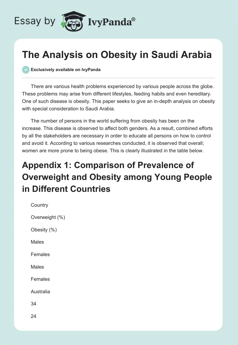 The Analysis on Obesity in Saudi Arabia. Page 1