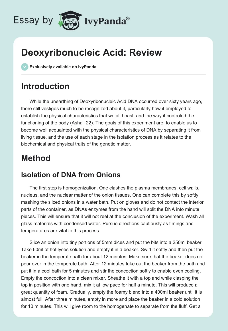 Deoxyribonucleic Acid: Review. Page 1