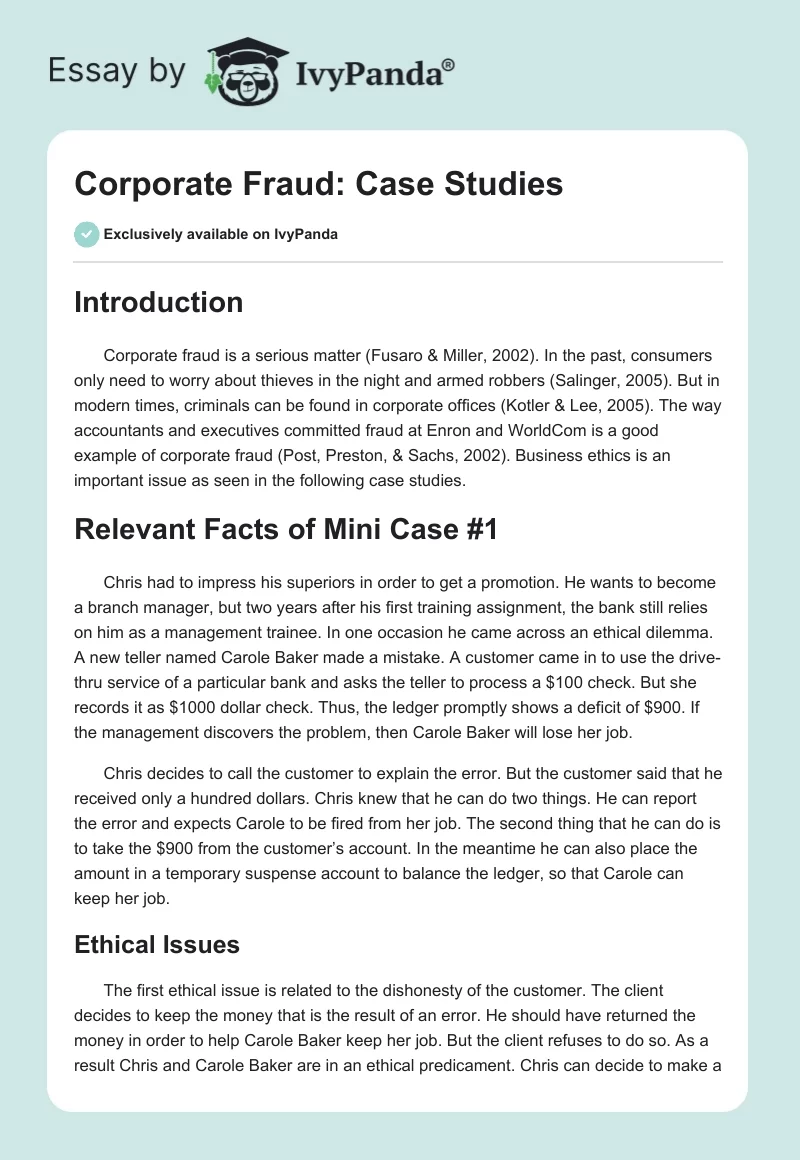 Corporate Fraud: Case Studies. Page 1