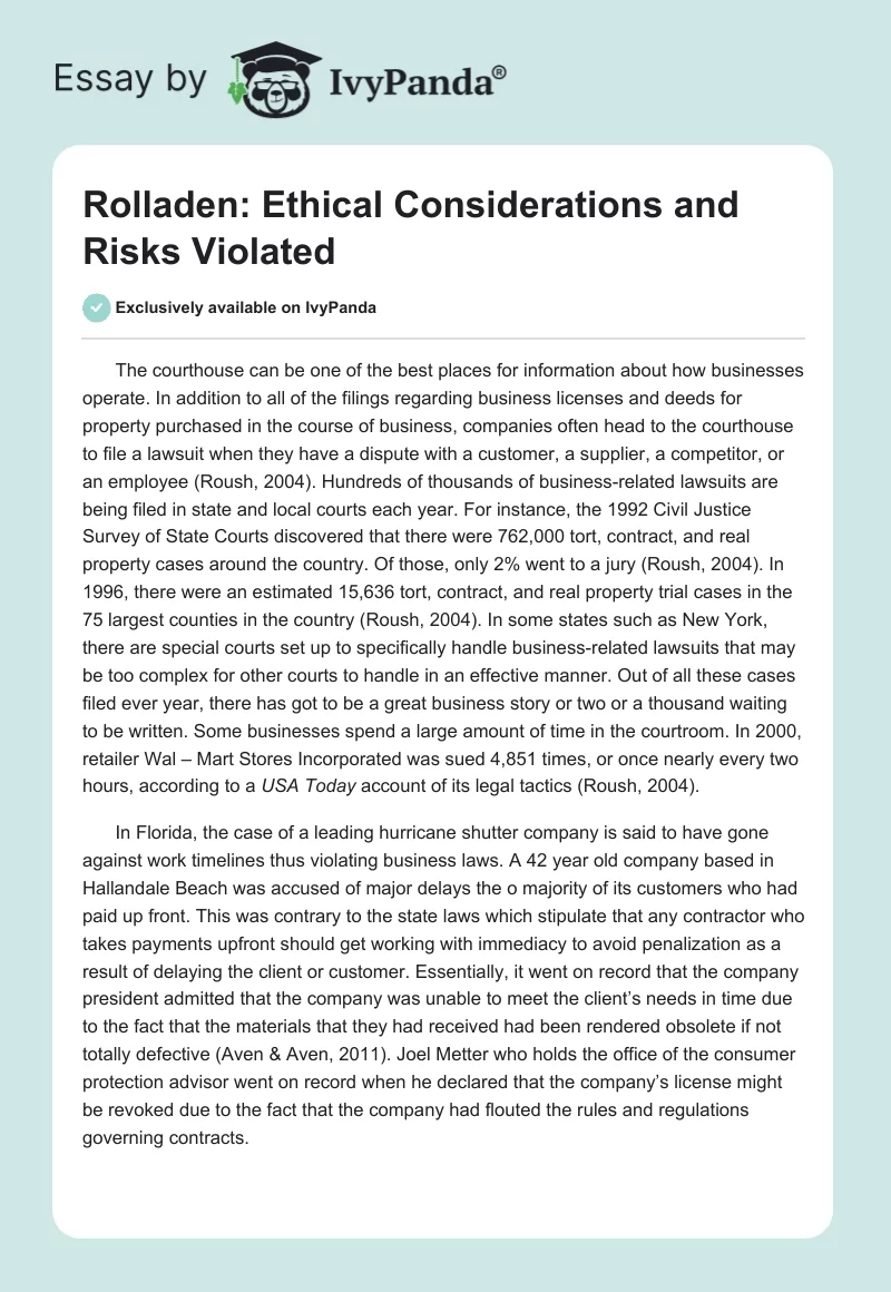 Rolladen: Ethical Considerations and Risks Violated. Page 1