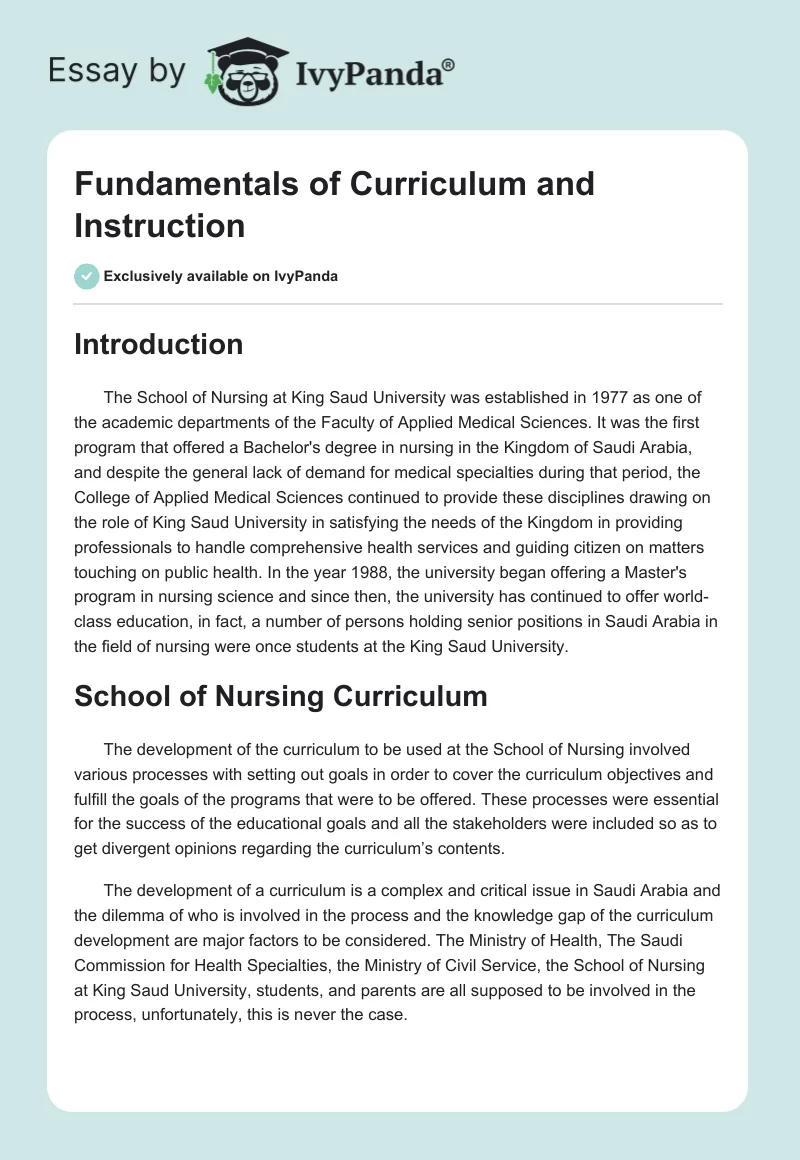 Fundamentals of Curriculum and Instruction. Page 1