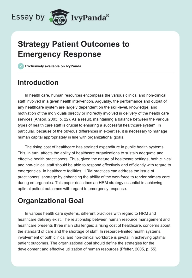 Strategy Patient Outcomes to Emergency Response. Page 1