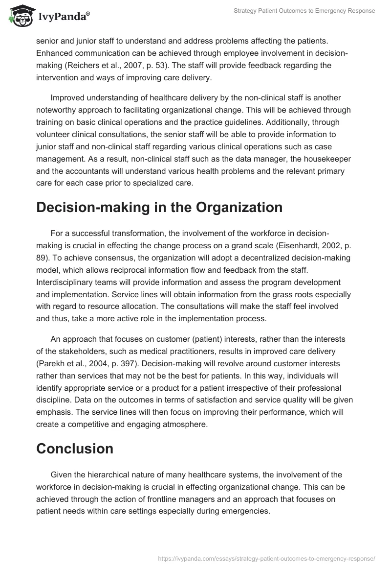 Strategy Patient Outcomes to Emergency Response. Page 4