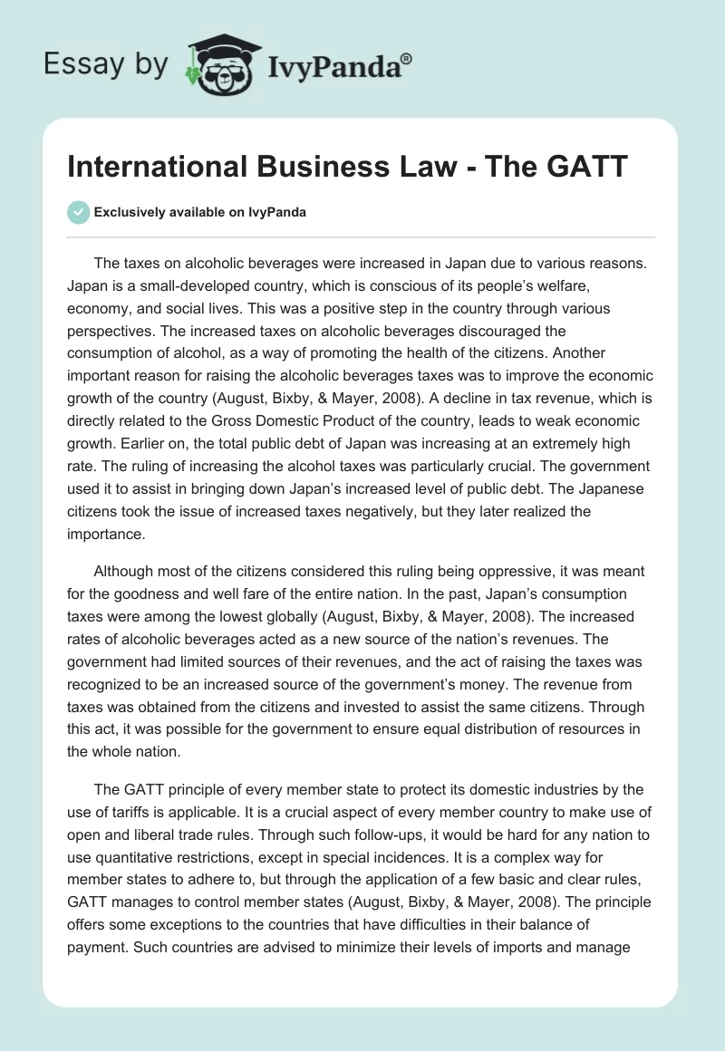 International Business Law - The GATT. Page 1