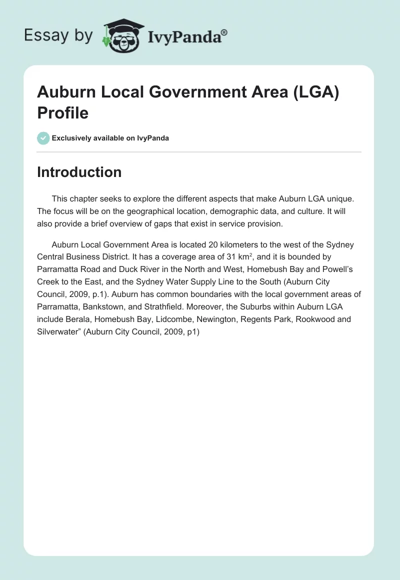 Auburn Local Government Area (LGA) Profile. Page 1