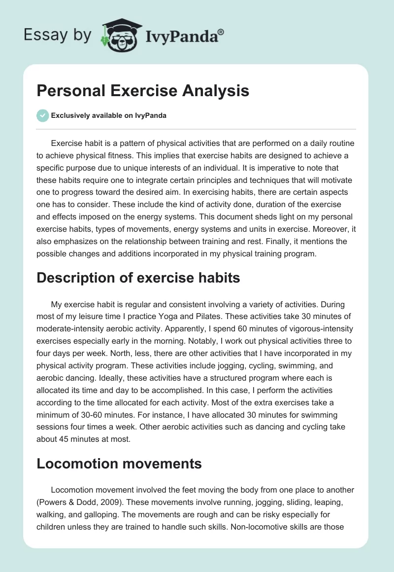 Personal Exercise Analysis. Page 1