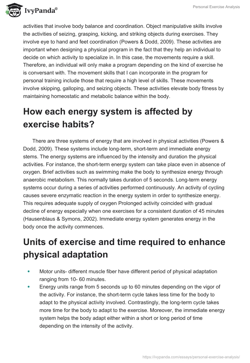 Personal Exercise Analysis. Page 2