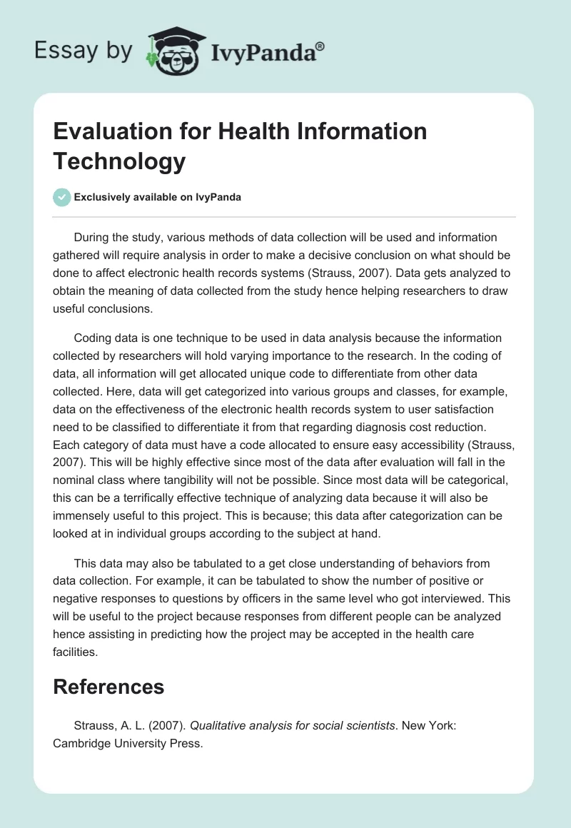 Evaluation of Health Information Technology. Page 1