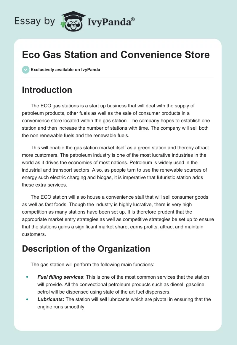 Eco Gas Station and Convenience Store. Page 1