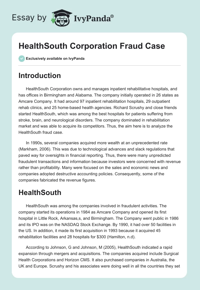 HealthSouth Corporation Fraud Case. Page 1