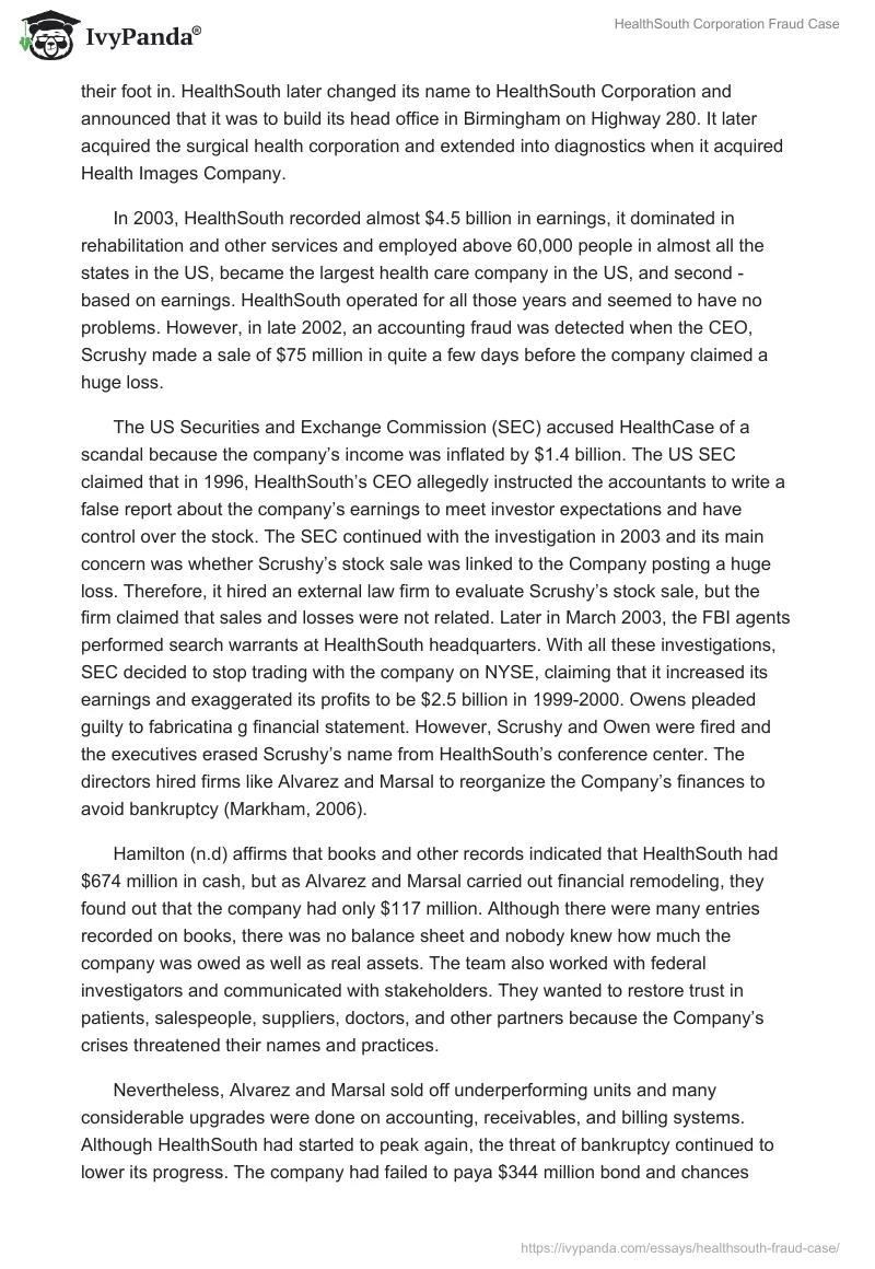 HealthSouth Corporation Fraud Case. Page 2