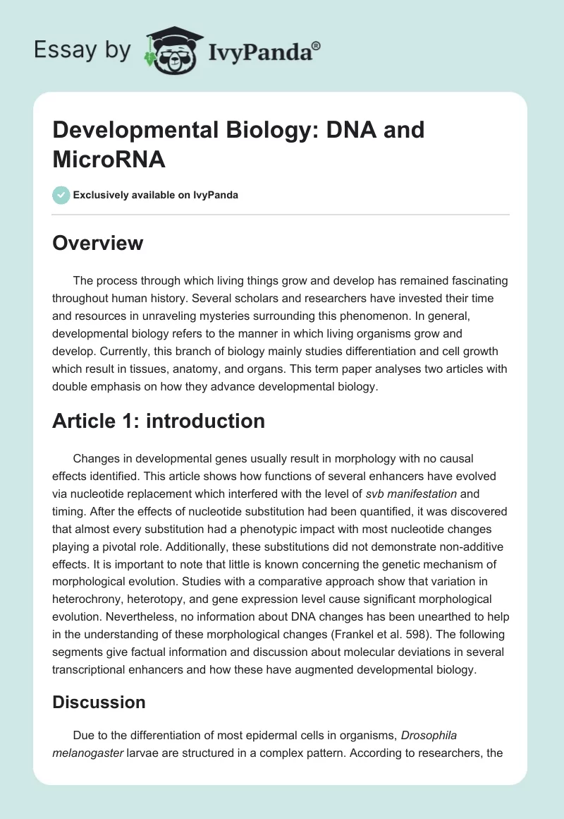 Developmental Biology: DNA and MicroRNA. Page 1