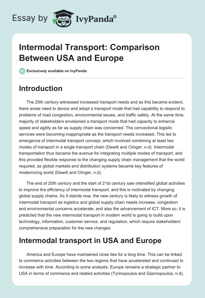 Intermodal Transport: Comparison Between USA and Europe. Page 1