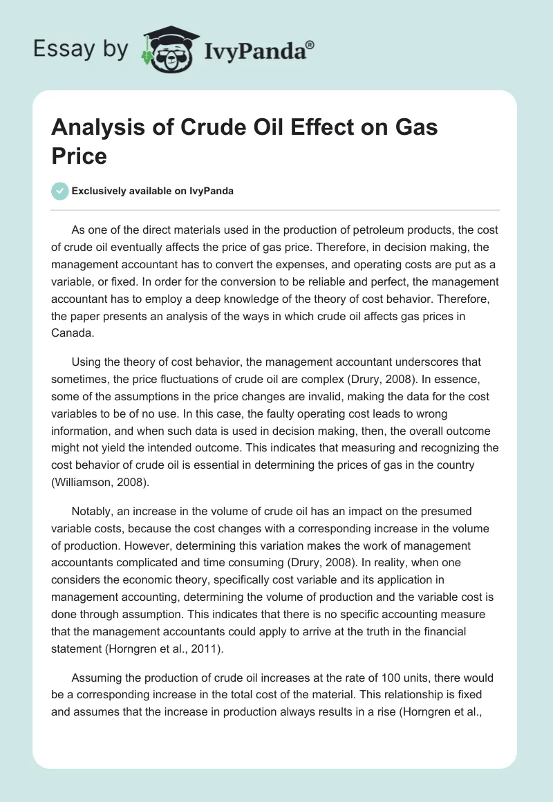 Analysis of Crude Oil Effect on Gas Price. Page 1