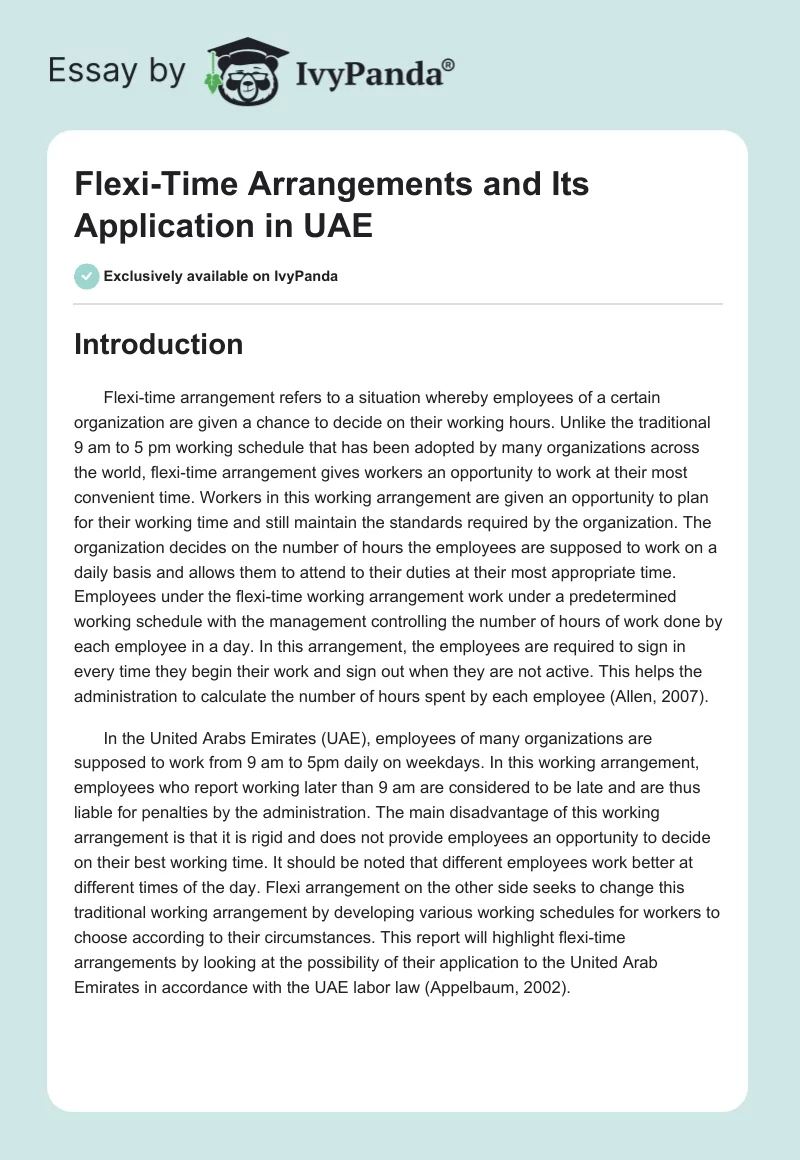 Flexi-Time Arrangements and Its Application in UAE. Page 1