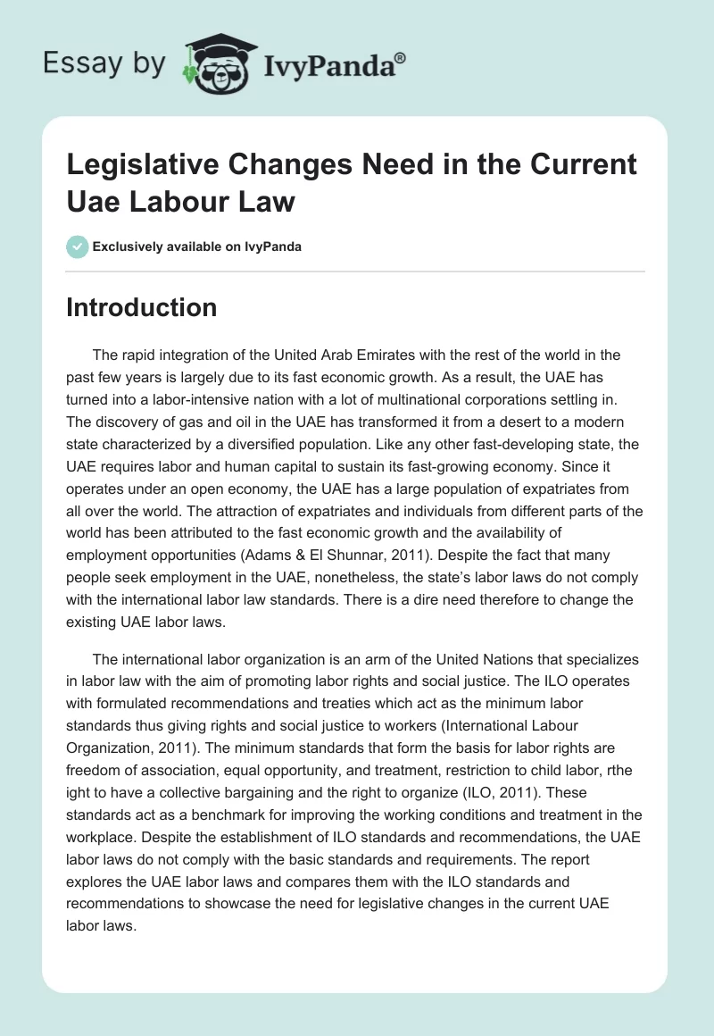 Legislative Changes Need in the Current Uae Labour Law. Page 1