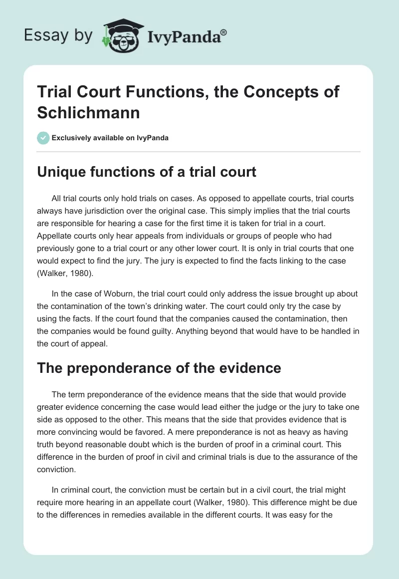 Trial Court Functions, the Concepts of Schlichmann. Page 1