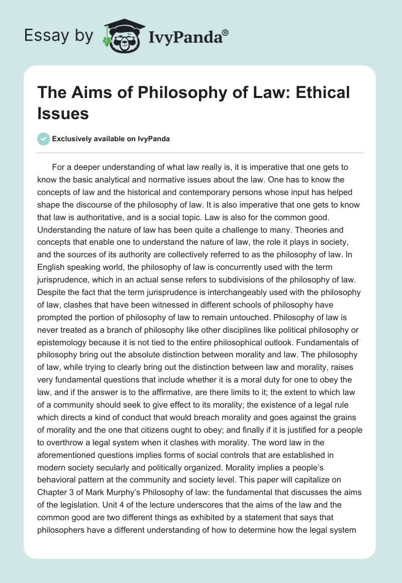 The Aims of Philosophy of Law: Ethical Issues. Page 1