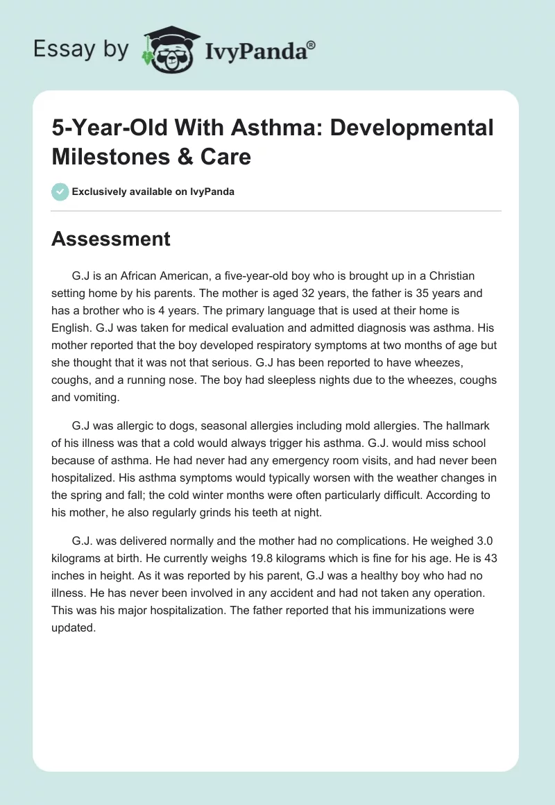 5-Year-Old With Asthma: Developmental Milestones & Care. Page 1
