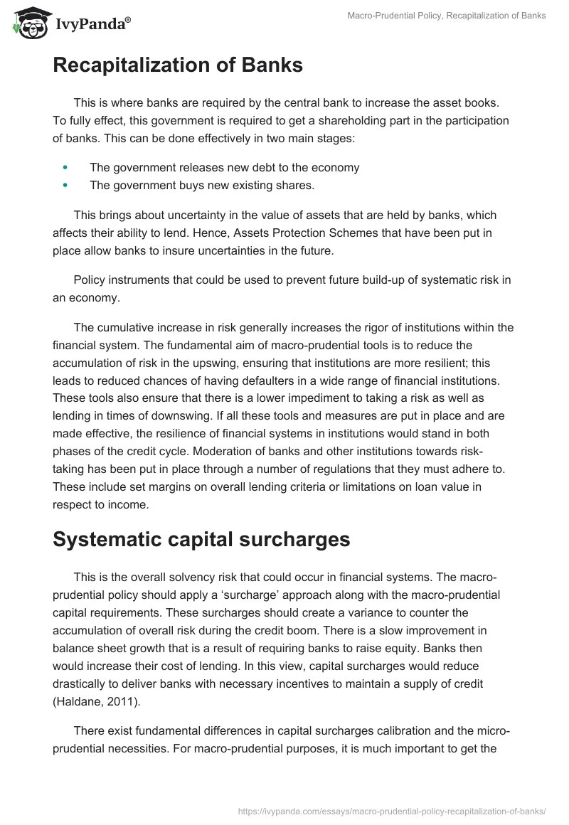 Macro-Prudential Policy, Recapitalization of Banks. Page 4