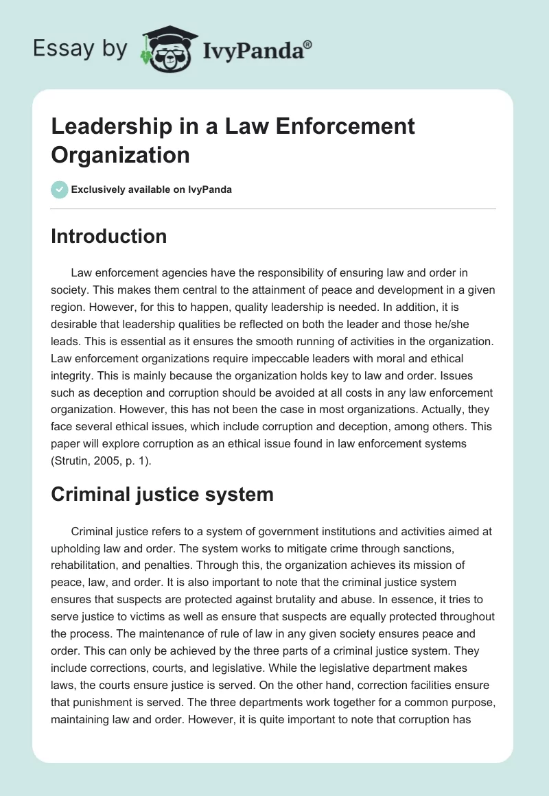 Leadership in a Law Enforcement Organization. Page 1
