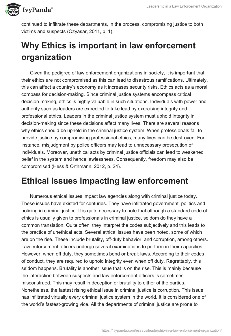 Leadership in a Law Enforcement Organization. Page 2