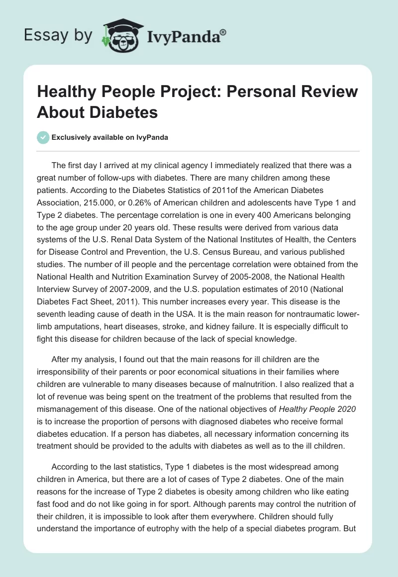 Healthy People Project: Personal Review About Diabetes. Page 1