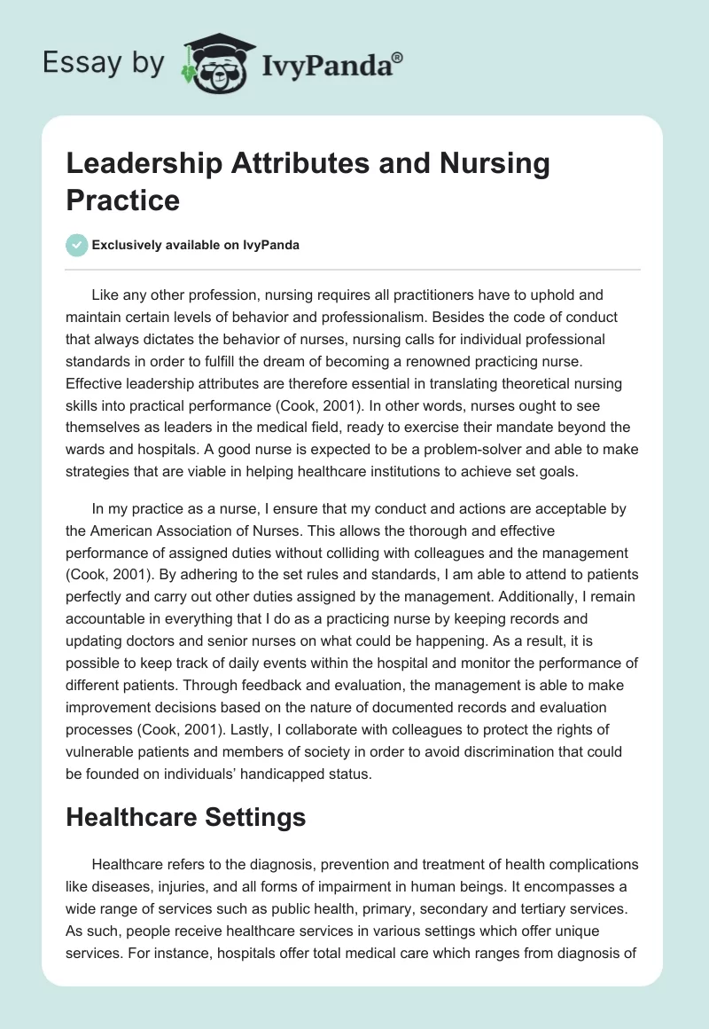 Leadership Attributes and Nursing Practice. Page 1