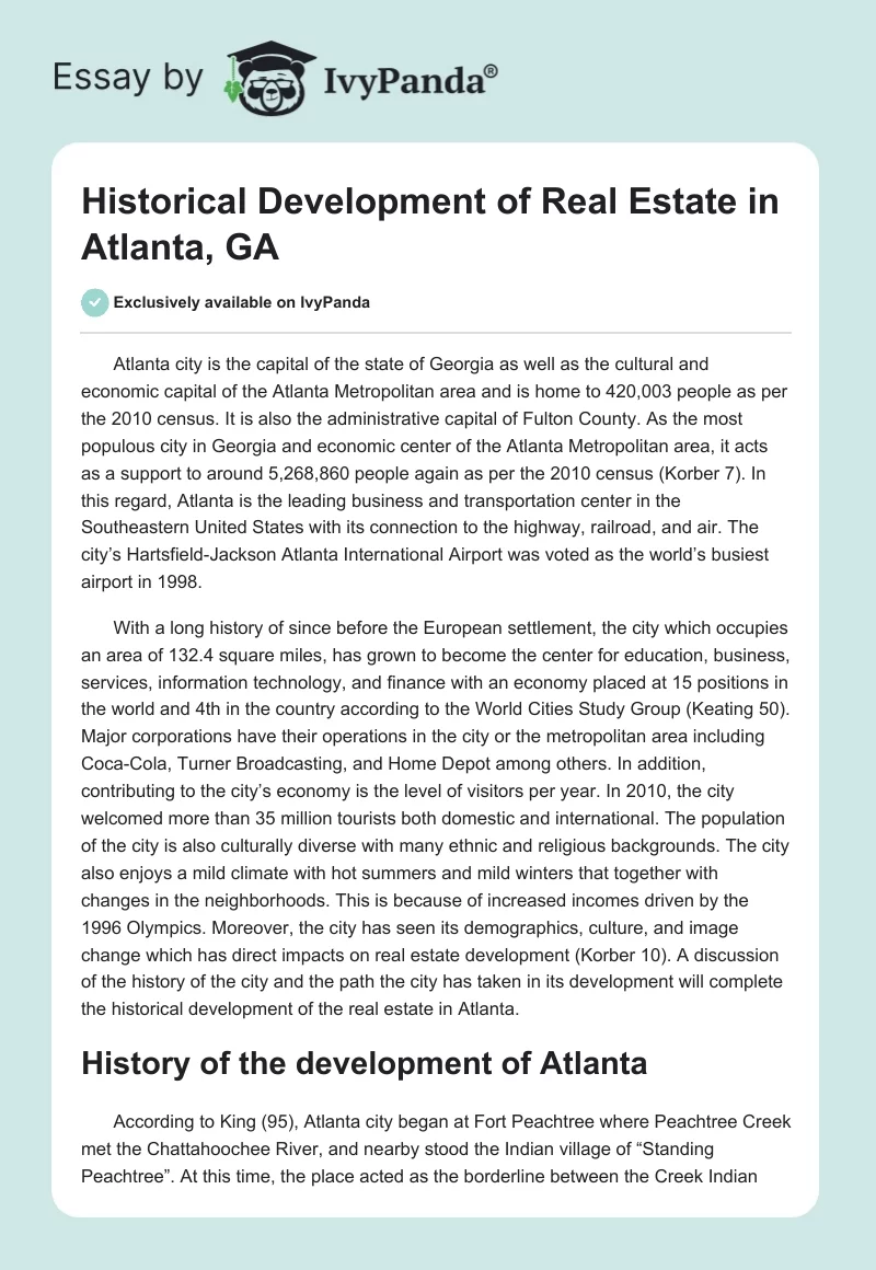 Historical Development of Real Estate in Atlanta, GA. Page 1